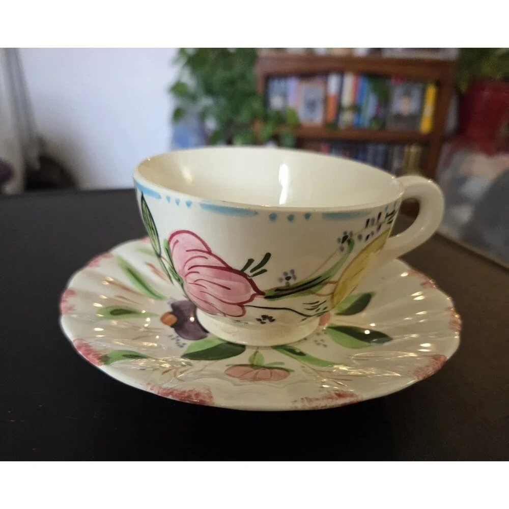 Blue Ridge Hand Painted Floral Teacup & Saucer Set Wild Rose 1945-1957 VTG